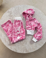 Streetwear Pink Sportswear Two Piece Set Gothic Slim Fit Waist Zipper Hoodie Harajuku Retro Casual High Waist Sports Pants
