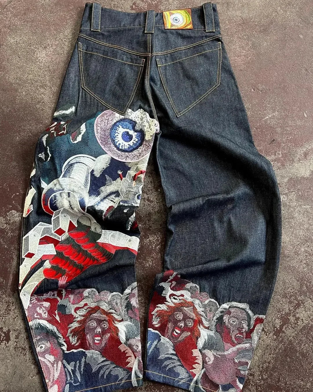 Streetwear Y2K Jeanss Casual Hip Hop Punk Baggy Jeans Retro Oversized Graphic Embroidery High Waisted Wide Leg Jeans