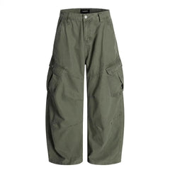 Adjustable Waist American Retro Loose Straight Leg Work Trousers Multiple Pockets Cleanfit Long Pants Comfortable Casual