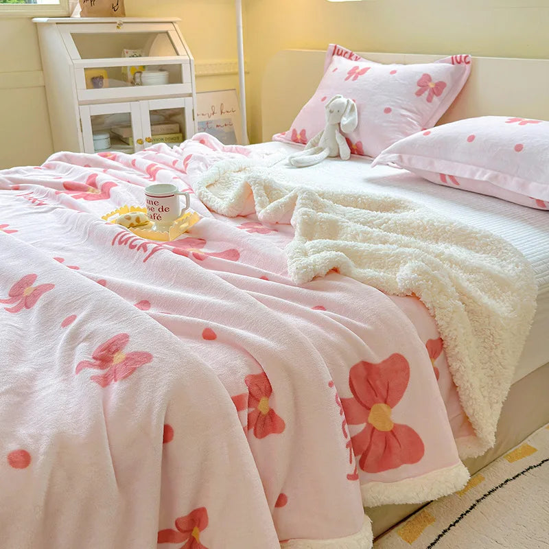 Cartoon Printed Lamb Wool Blanket Thick
