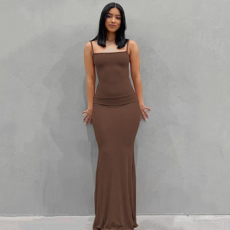 Backless solid color Long Dresses Elastic High Waist Strapless Bodycon Dress Party Skinny Sleeveless Robe