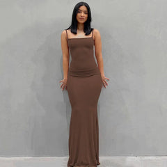 Backless solid color Long Dresses Elastic High Waist Strapless Bodycon Dress Party Skinny Sleeveless Robe