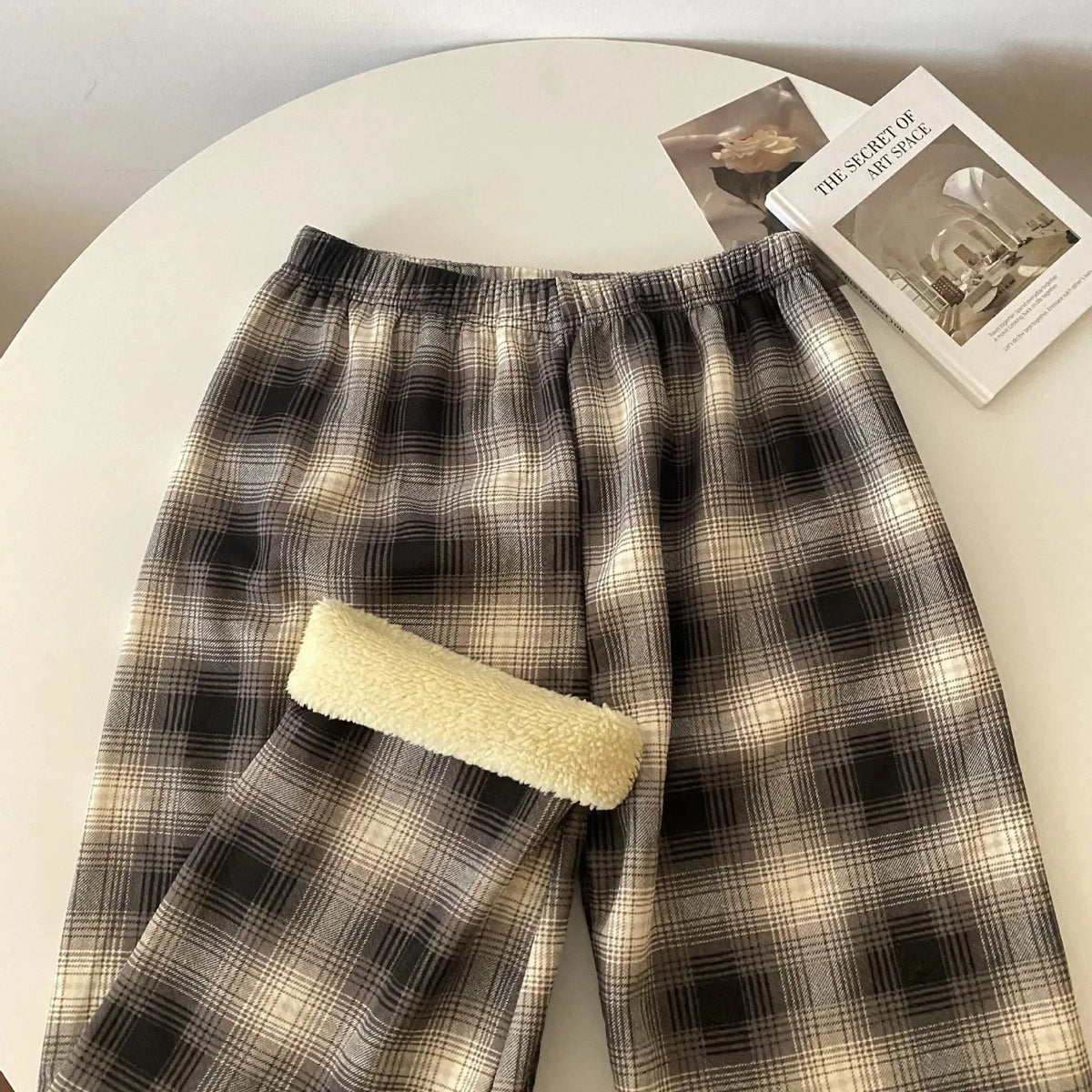 High Waist Fleece Lined Wide Leg Pants Comfortable Casual Korean Style Home Wear Slimming Trousers