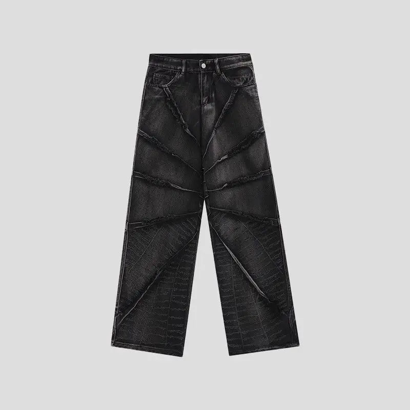 National Tide Couples American Raw Edge Stone Mill Washed Jeans Y2K Gothic Punk Style Loose Straight Tube Make Old Trousers