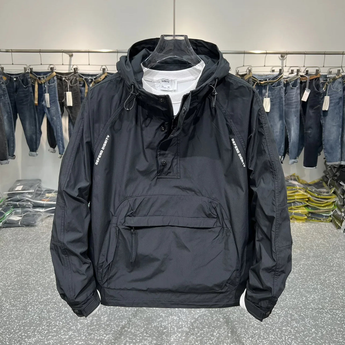 Long Sleeve Hooded Jacket Casual Outerwear with Zipper Pockets Outdoor Work Jacket Bomber Baseball Jacket