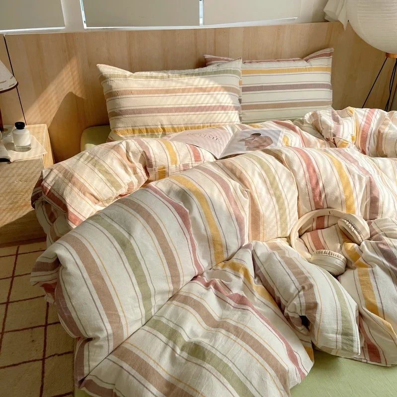 1pc Korean Cotton Pink Stripes Duvet Cover 150x200 Size Girl's Room housse de couette Skin friendly Breathable Comforter Sets