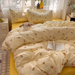 Floral Duvet Cover Set with Flat Sheet Pillowcase No Filler Girls Twin Full Queen Size Korean Soft Bedding Set