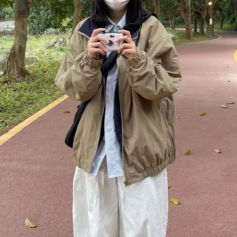 Harajuku All-Match Bomber Jackets Streetwear Hip Hop Oversize Zipper Coat Korean Loose Student Baseball Uniform Outerwear