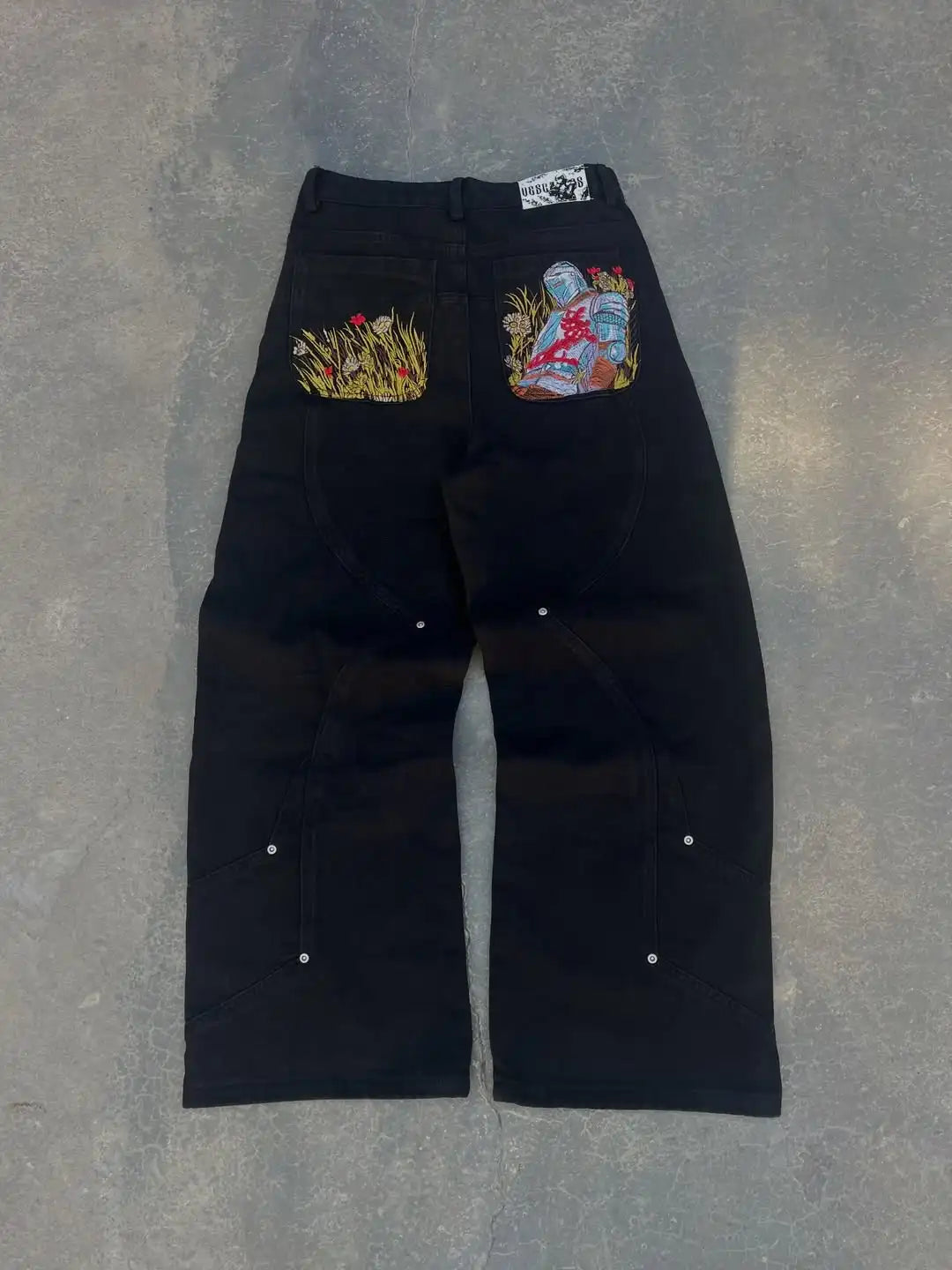 Hip Hop Cherry Blossom Embroidery Baggy Jeans Harajuku Wide Leg High Waisted Denim Pants Y2k Trend Jeans Clothing