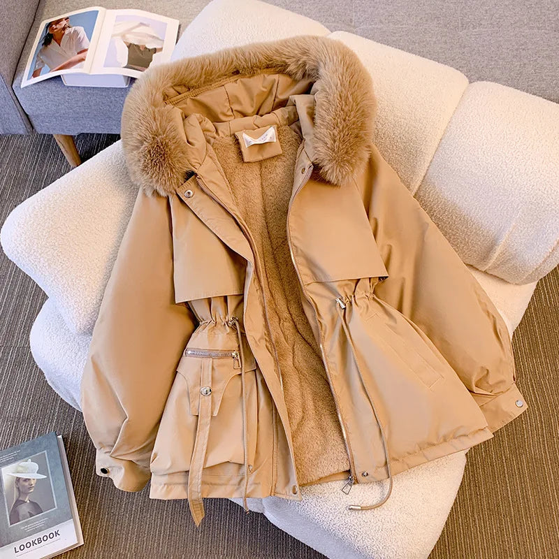 Fleece Lined Hood Down Jacket Coat