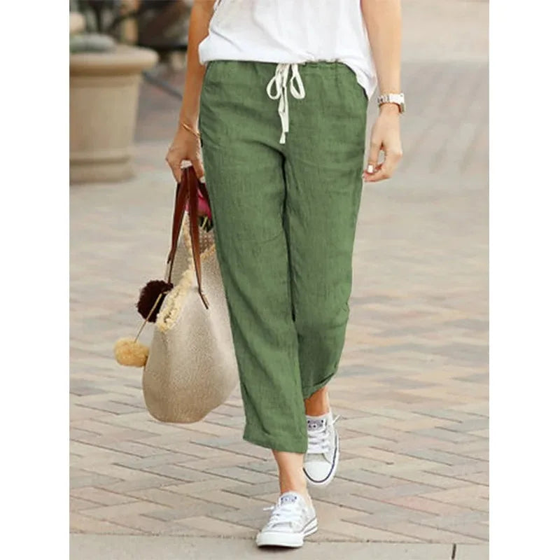 Cotton Pants Y2K Black Drawstring Elastic Waist Casual Pants Loose Elegant Ladies Bottom