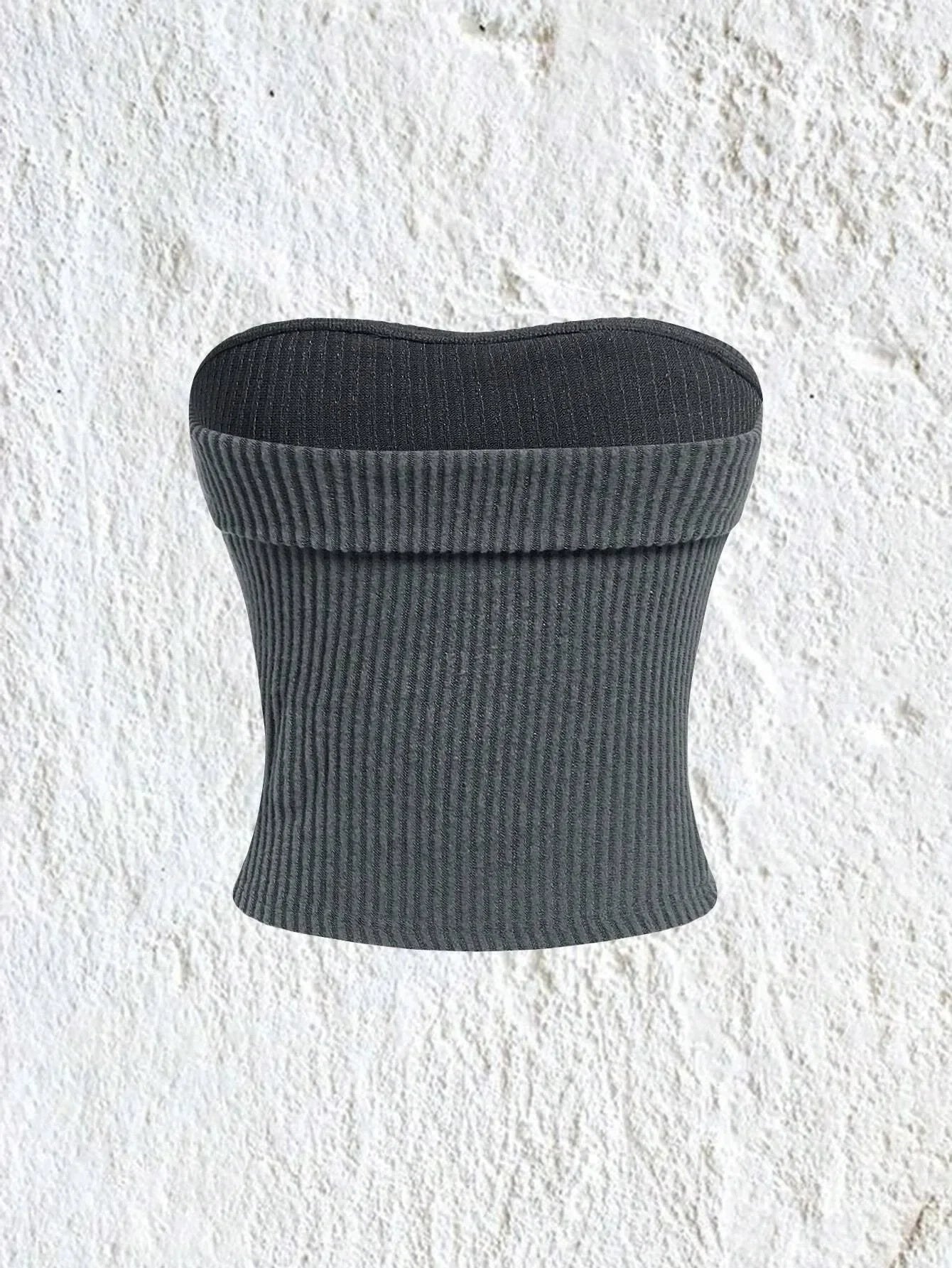 Rib-knit Tube Top Y2K Clothes Grunge Punk Solid Strapless Sleeveless Slim Fit Crop Tank Top Streetwear