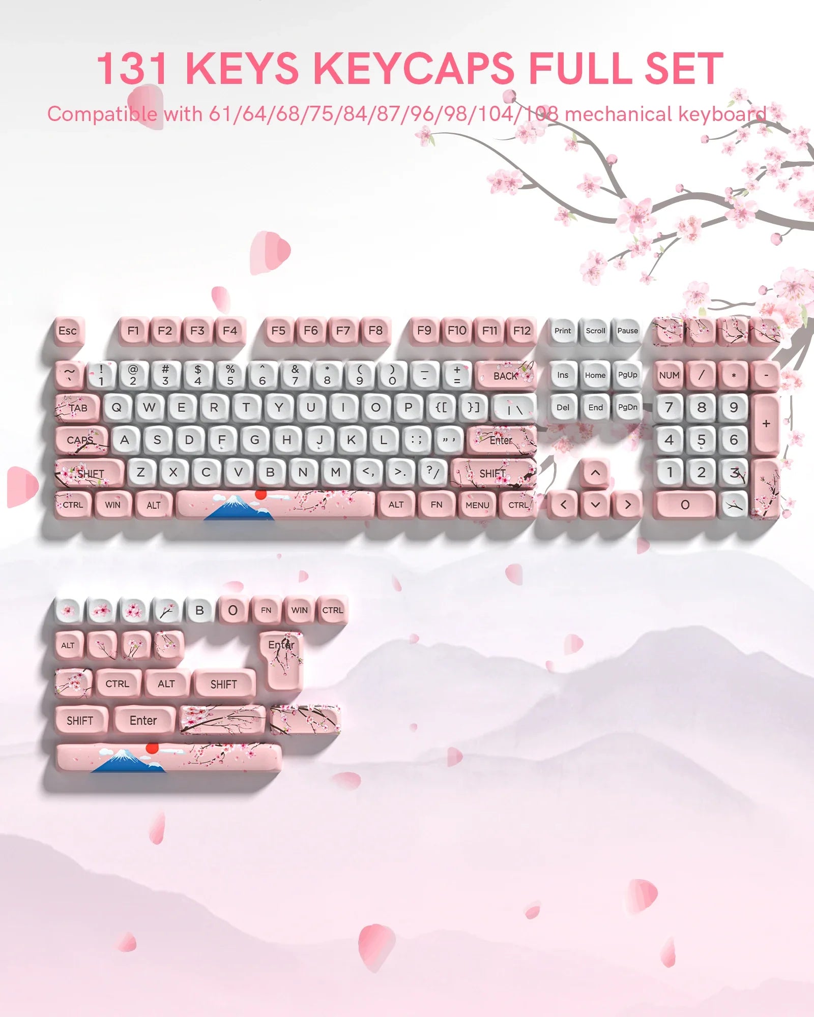Pink Cat Dye Sublimation PBT Keycaps 136 Keys MOA Profile Keyboard Keycaps