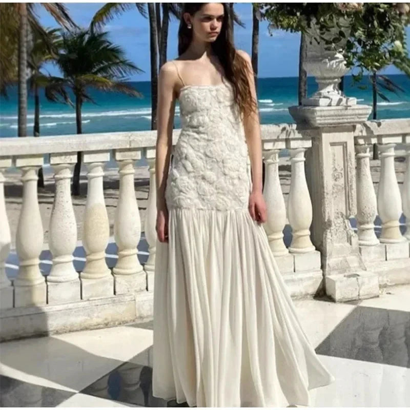 Elegant 3D Flower Long Dress