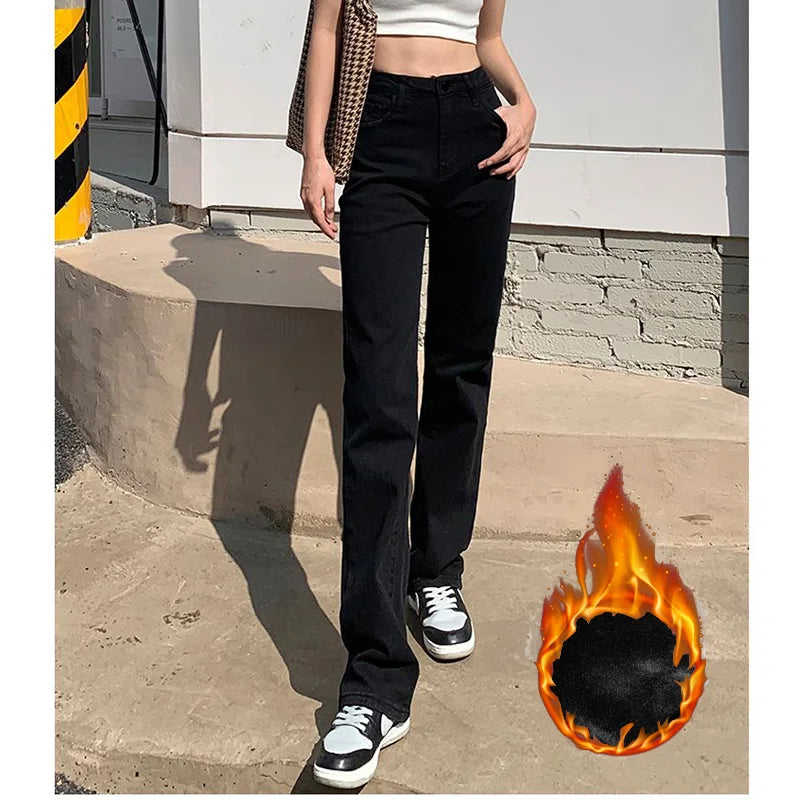 Korean High Waist Streetwear Straight Leg Jeans Girls Y2k Clothes Pants Black Baggy Harajuku Denim Trousers