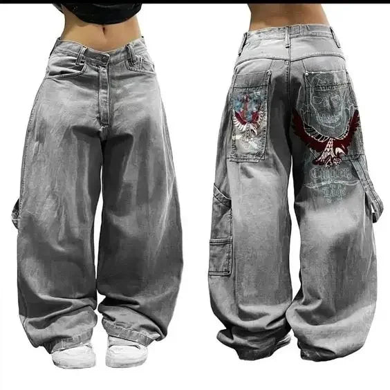 American Trend Joker Pattern Embroidered Loose Jeans Street Y2K Hip Hop Oversized Wide-leg Pants Unisex Jeans