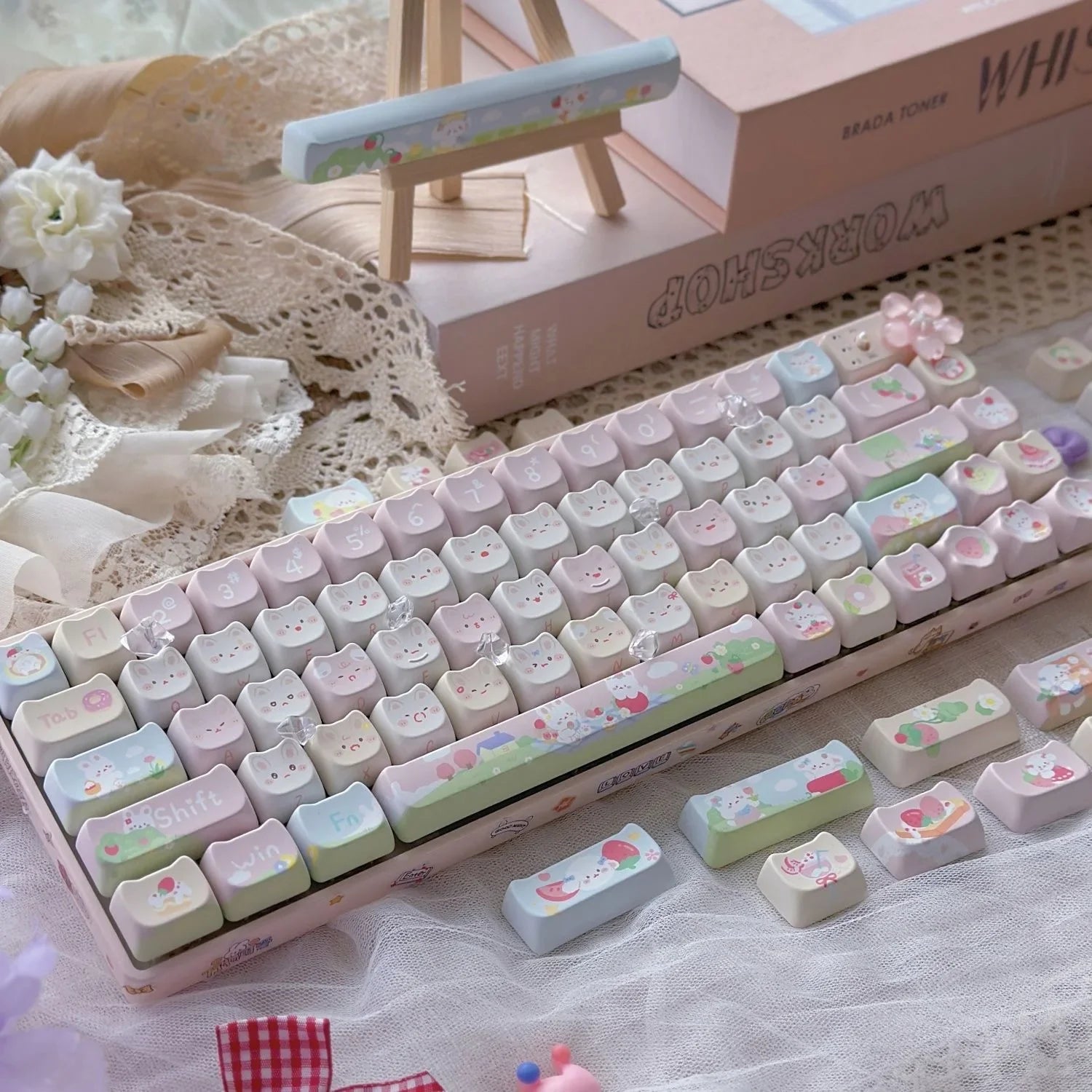 Cat Keycaps Cute Keycap Set of Keys PBT Key Cap Gift EAO Sublimation Mechanical Keyboard Cap 2.25 U 2.75U