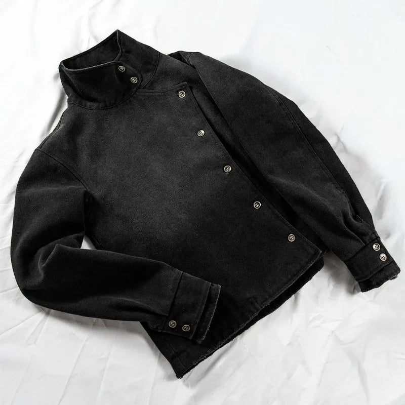Y2k Fencing Jacket Vintage Wash Gradient Irregular Buttons Unisex Jacket Gothic Harajuku Streetwear Canvas Cotton
