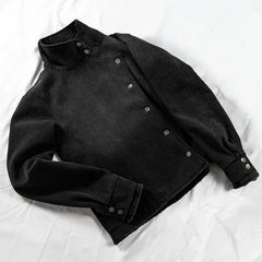 Y2k Fencing Jacket Vintage Wash Gradient Irregular Buttons Unisex Jacket Gothic Harajuku Streetwear Canvas Cotton