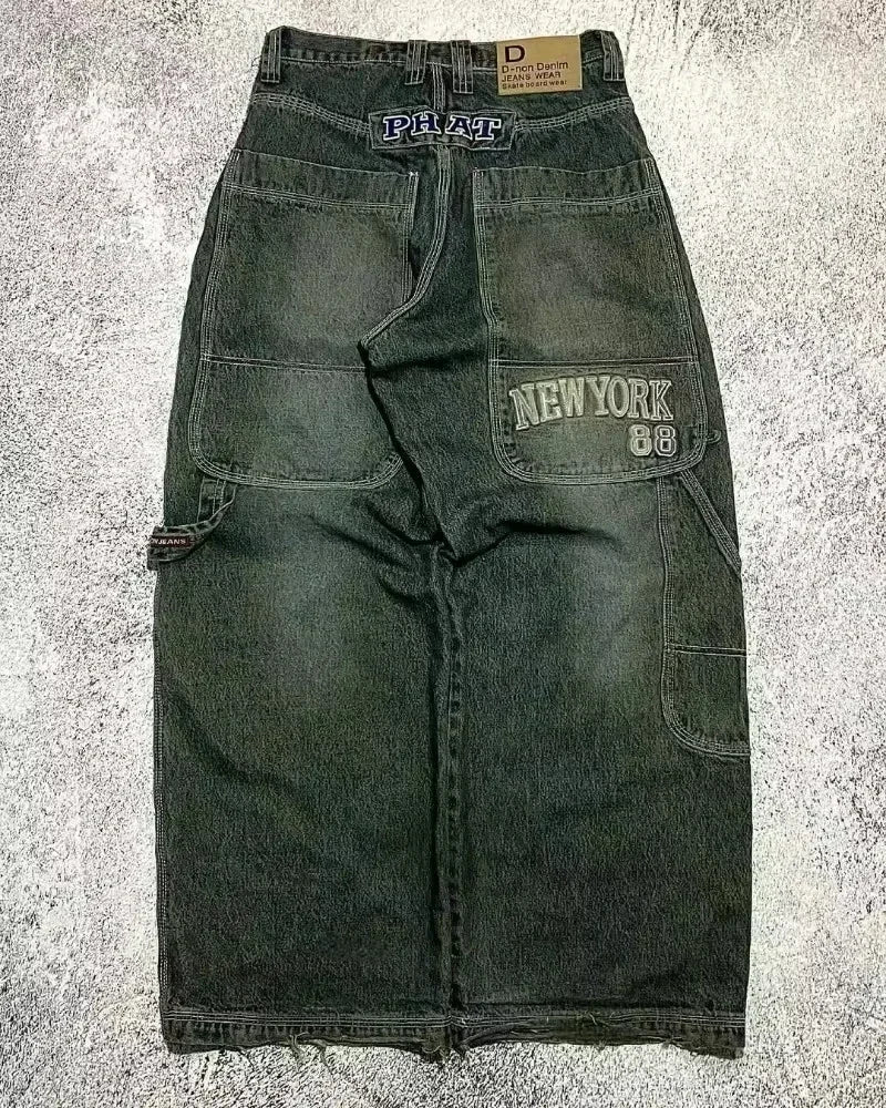 American Trend Joker Pattern Embroidered Loose Jeans Street Y2K Hip Hop Oversized Wide-leg Pants Unisex Jeans