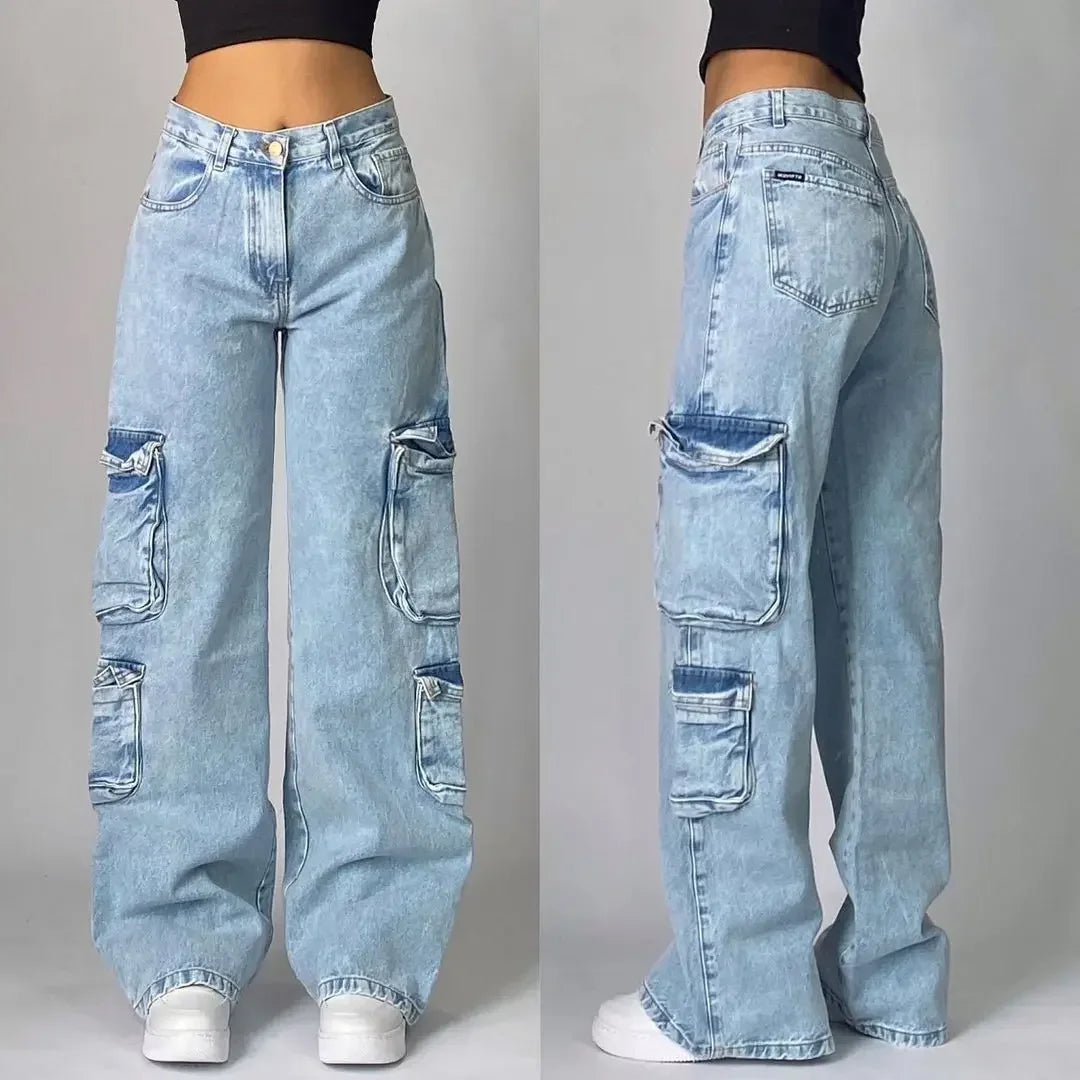 Y2k Hip Hop American Wide Leg Pants Gothic Zipper Skull Embroidered Jeans Harajuku Vintage High Waist Casual Jeans Unisex