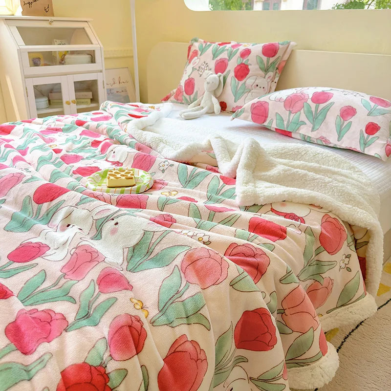 Cartoon Printed Lamb Wool Blanket Thick