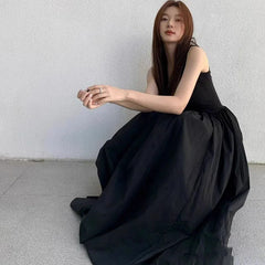 Black Strapless Long Dress Slim Sleeveless O-Neck High Waist Dresses Party Vestidos