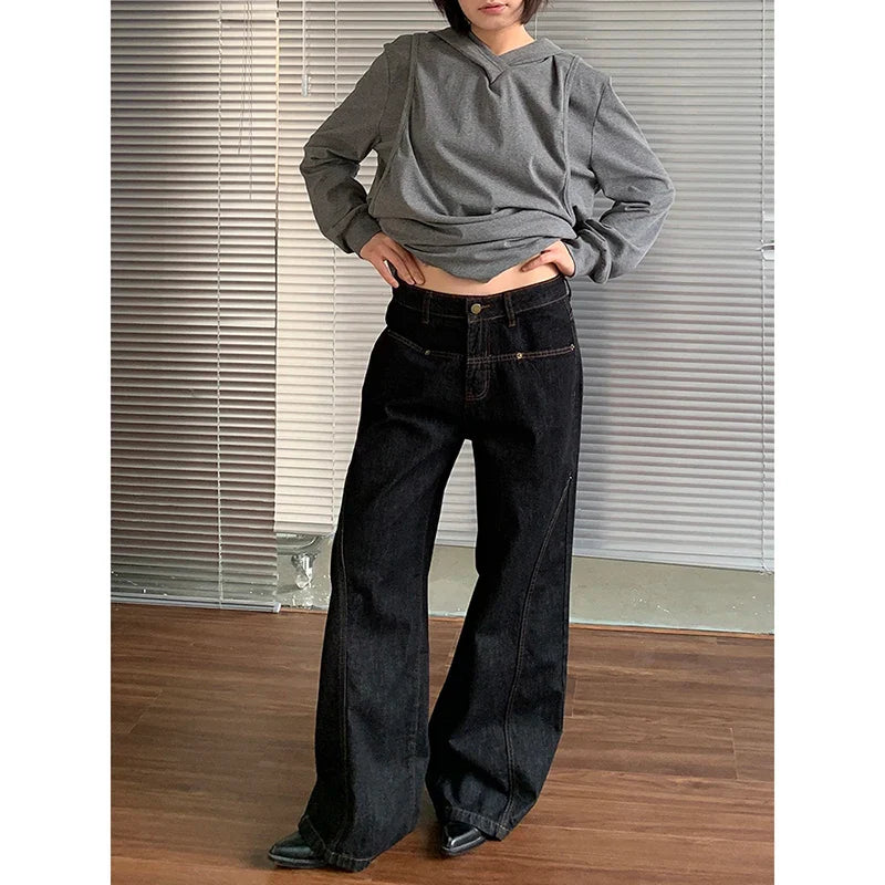Blue Jeans High Waist Vintage Straight Baggy Denim Pants Streetwear Y2K American Style Wide Leg Denim Trouser
