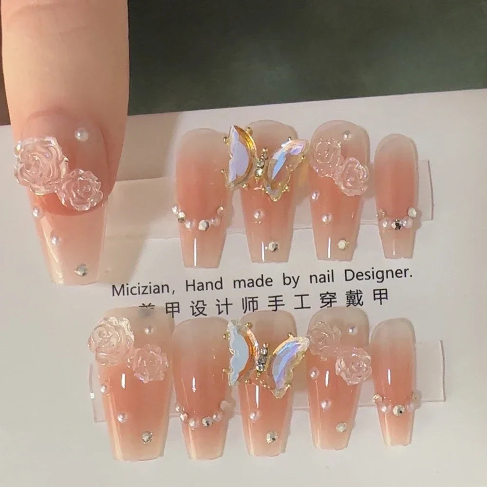 10Pcs Wearable Cat Eyes Series Short Square Press On Nails Kawaii Cartoon Cat Rabbit Rhinestone Gradients Full Cover False Nails