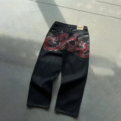Y2K Baggy Jeans vintage Embroidered denim fabric American style jeans Gothic streetwear Hip Hop wide leg pants