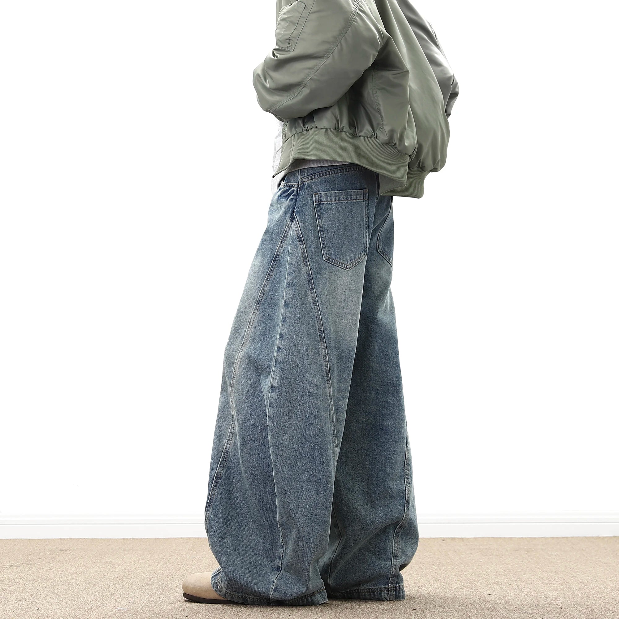 Wide Leg Denim Pants Male Loose Cowboy Mopping Trousers baggy Jeans Handsome Washed Streetwear Casual