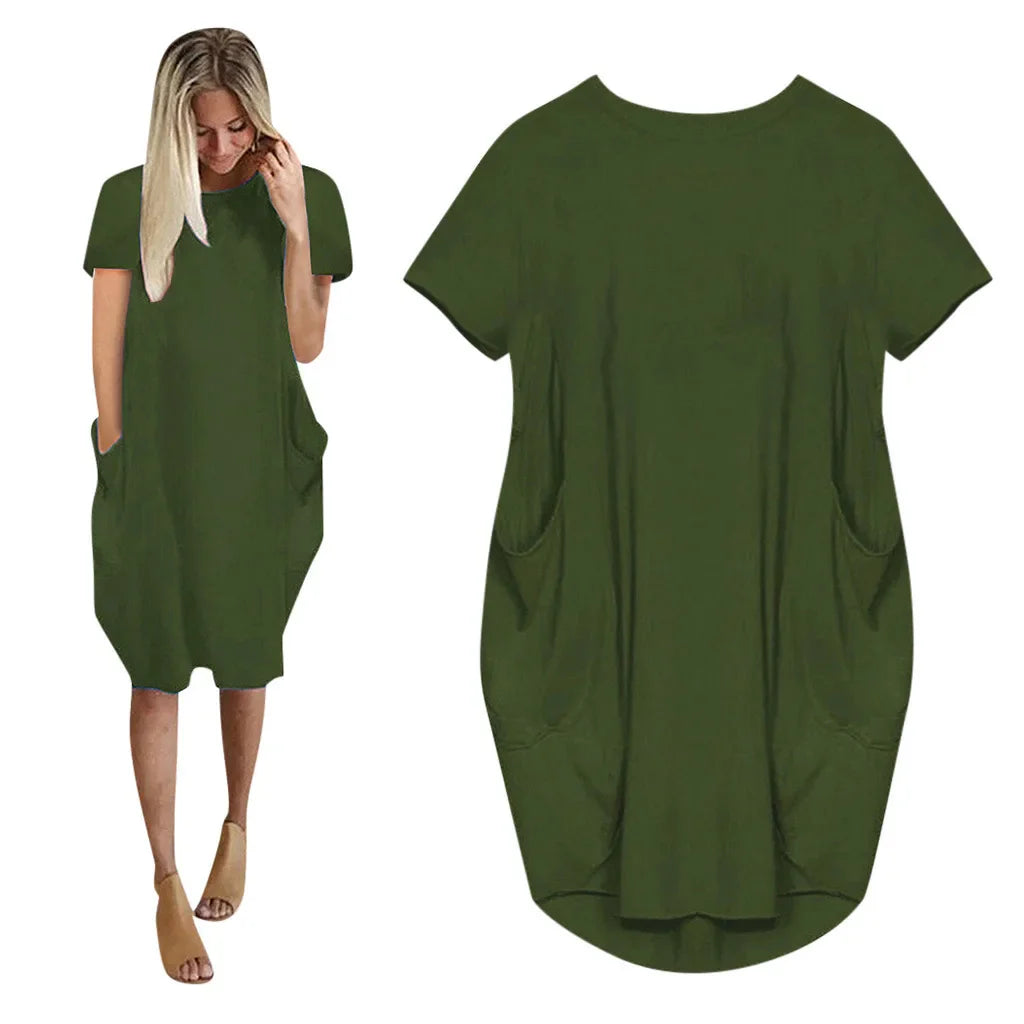 Plus Size Short Sleeve O-Neck Loose Casual Dresses