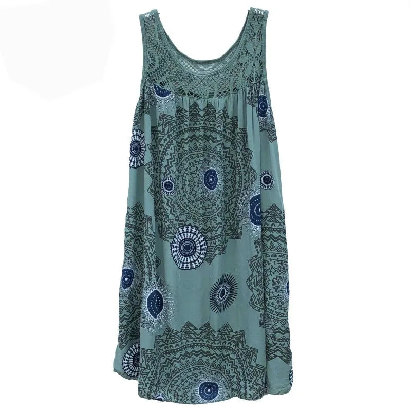 clothing sleeveless camisole dress lace print sleeveless large swing loose dress long skirt plus size
