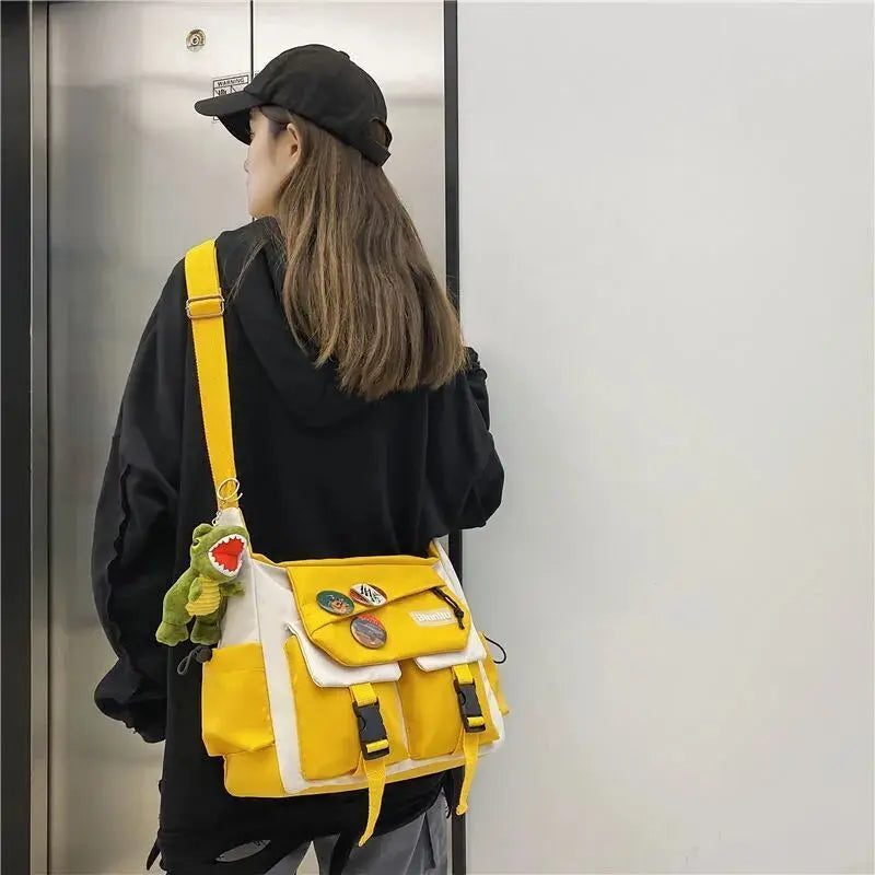 Japanese Simple Messenger Bag Student Nylon Waterproof Canvas Handbag Shoulder Crossbody Bags