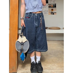 Harajuku Y2k Light Blue Calf Length Cargo Jeans Baggy Denim Trousers Japanese 2000s Oversize Jean Pants Vintage Clothes