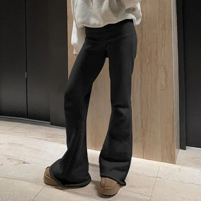 Casual Basic Solid Flare Pants Y2K Slim Low-Waisted Boot Cut Pants Streetwear Lady