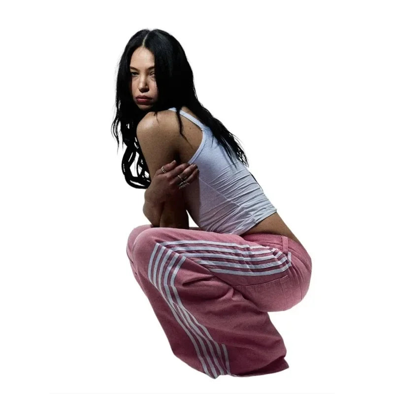 Y2K Baggy Jeans Embroidered Striped Harajuku Sweatpants Hip Hop streetwear Casual wide leg Denim Pants