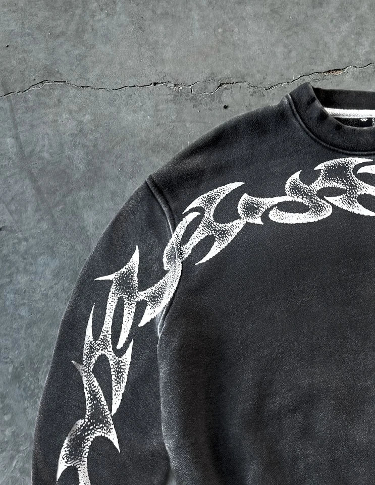 Divin Washed Cotton Printed Long Sleeve T Shirt Cool Street Wear Oversized T shirt Y2K Dark HipHop Punk Vintage Washed Shirt