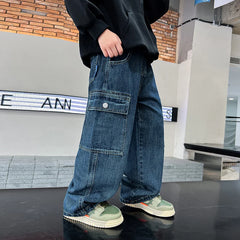Teen Boys Jeans Children's Straight Trousers Teenager Wide-legged Cargo Pants Kids Loose Clothes