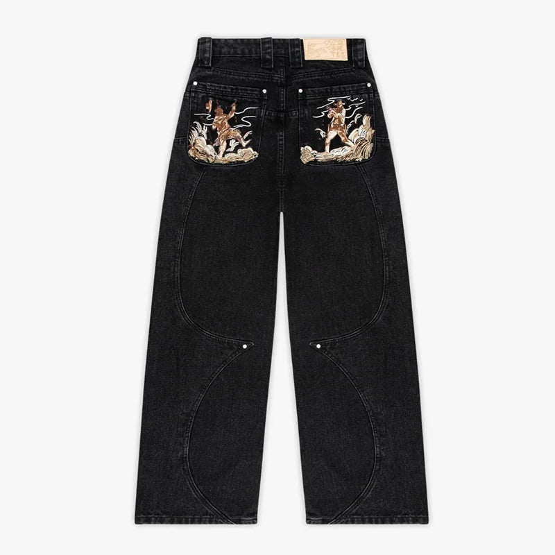 Western Pistol Pendant Pocket Embroidery Loose Wide Leg Jeans Y2K Trend Comfortable Streetwear