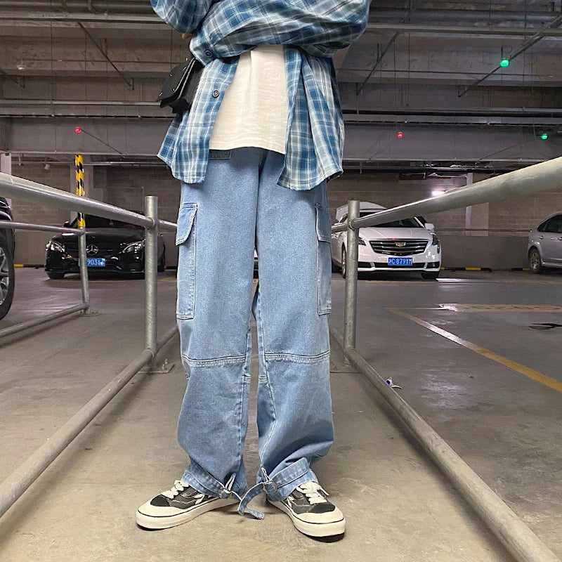 Cargo jeans Loose Straight Baggy Jeans Mopping pants hip hop Streetwear Skateboard Neutral denim Wide Leg Denim pants