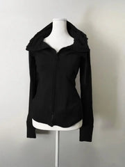 Y2k Retro Grey Wool Vintage Hooded Sweatshirt Cardigan Ladies Spring