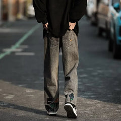 Y2K Flower Printed Baggy Jeans Streetwear American Casual Denim Wide-leg Pants Hombre Vintage Straight Trousers