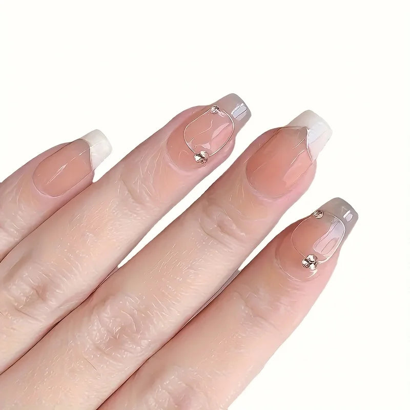 10pcs high-end Light luxury short style French handmade fake nails, Small fresh short French diamond nail decoration patch