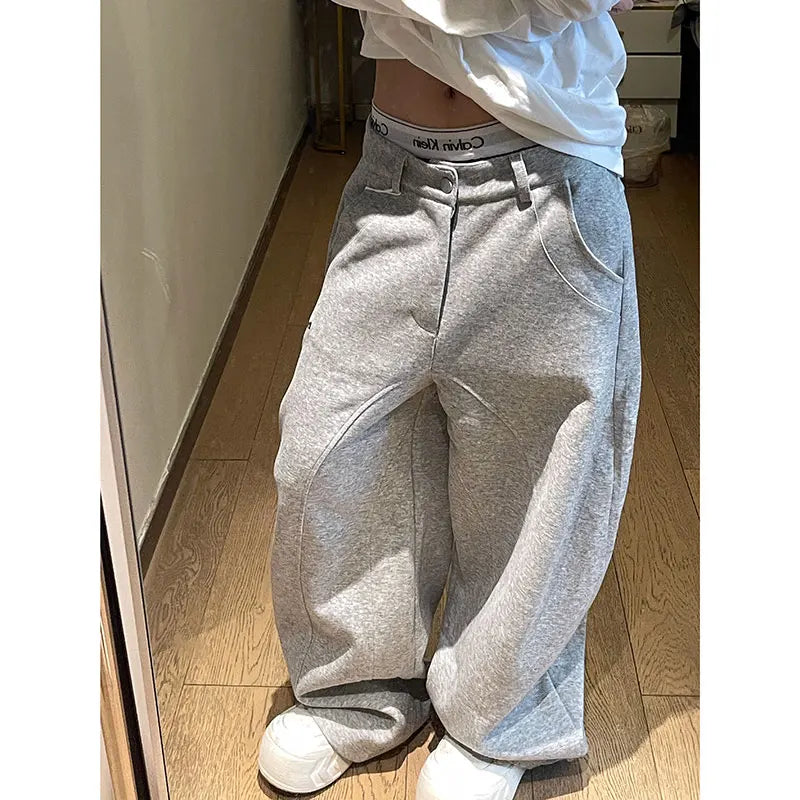 Vintage Y2K 2000s Parachute Grey Pants Harajuku Streetwear Letter Wide Leg Oversize Pockets Baggy Cargo Sweatpants