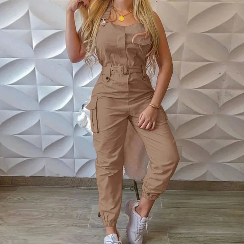 Wish Utility Jumpsuit Beltless Sleeveless Simple Tied Pants Working Uniform Cross-border Style from HongKong
