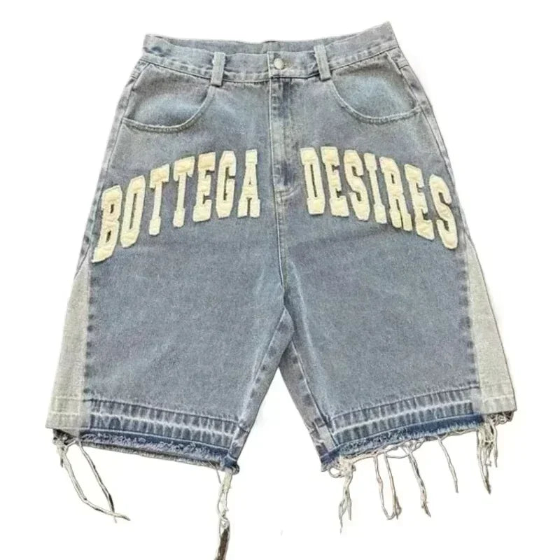 Y2K Denim Shorts Patch Vintage Shorts Street Hip Hop Harajuku Punk Loose High Waist Wide Leg Pants
