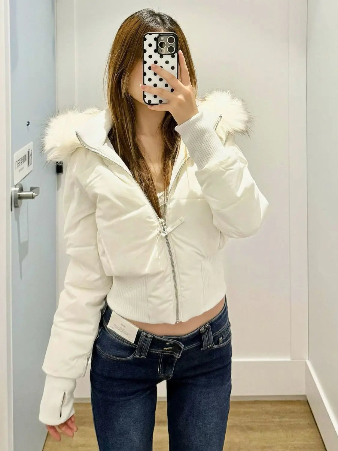 American Retro Pink Fur Collar Hooded Short Cotton Coat High Street Fur Collar Hooded Cotton Coat Jacket Women