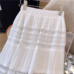 Embroidery Eyelet Cut-out Maxi Skirt White Cotton Semi Sheer Flowy Long Skirt Boho Vacation Fairycore Outfit