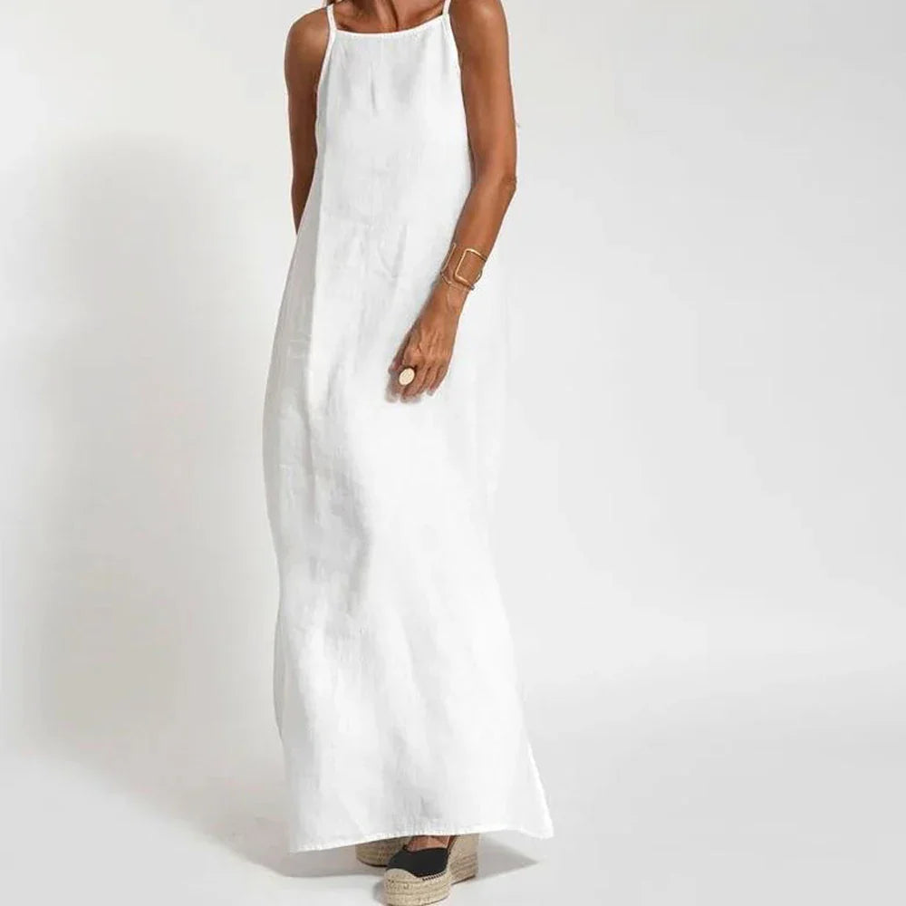 Cotton linen Side Split Long Slip Dress Lady Strapless Solid Color Holiday Party Dresses FYY-10080